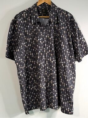 F/X Fusion Black Short-Sleeve Guitar Print Button Up Shirt Mens Size 2X